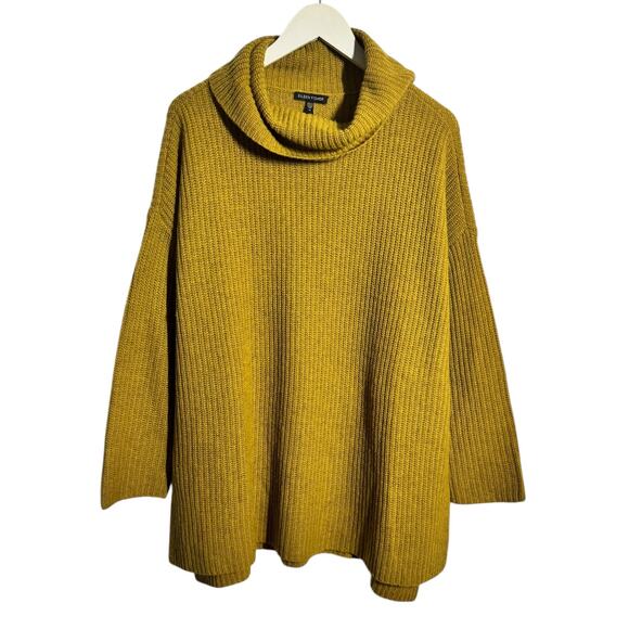 Eileen Fisher Sweater Women M Mustard Yellow Yak Wool Cowl Neck Tunic Minimal - Picture 1 of 10
